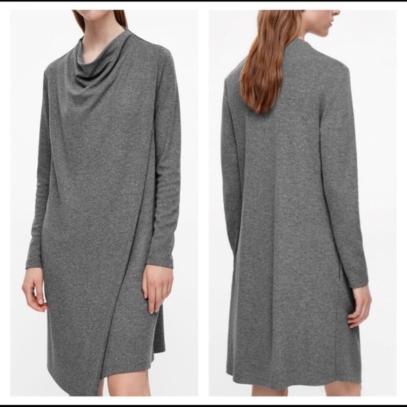 COS Draped Collar Faux Wrap Knit Green Dress Sz S - Picture 2 of 8
